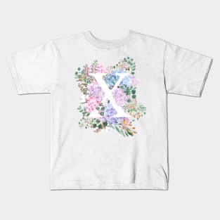 botanical monogram alphabet X hydrangea flowers Kids T-Shirt